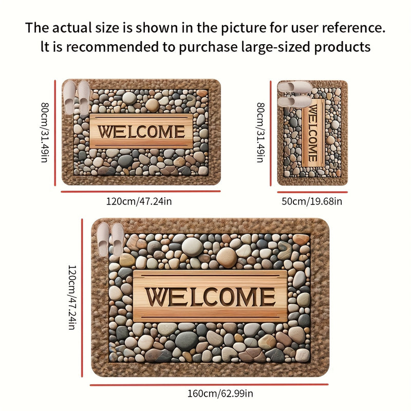 Tapete de bienvenida con diseño de piedra – Antideslizante, lavable, decoración rústica para entrada de casa, material de poliéster, fácil de limpiar, tapete para puerta principal