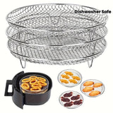 2 piezas de accesorios de freidora de aire de acero inoxidable, parrilla, papas fritas, muslos de pollo fritos - Apilables, adecuados para horno y freidora de aire, aptos para lavavajillas, elección perfecta para hornear saludablemente durante las vacaci