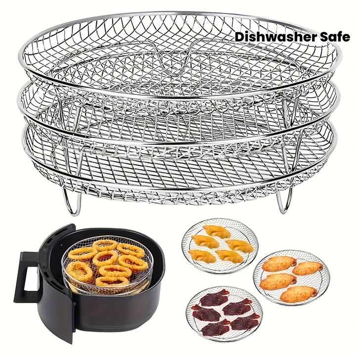 2 piezas de accesorios de freidora de aire de acero inoxidable, parrilla, papas fritas, muslos de pollo fritos - Apilables, adecuados para horno y freidora de aire, aptos para lavavajillas, elección perfecta para hornear saludablemente durante las vacaci