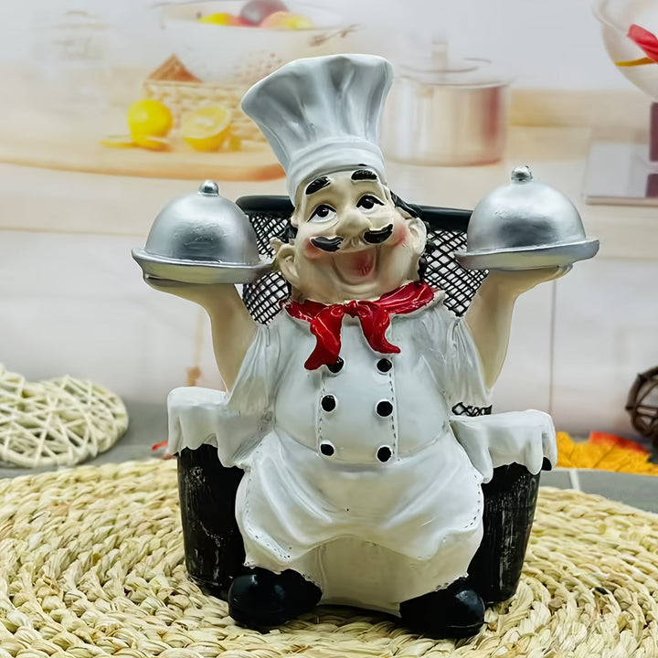 Organizador de cubiertos de acero inoxidable con forma de chef, soporte metálico pulido con doble almacenamiento para platos, decoración de cocina y comedor, 1 unidad