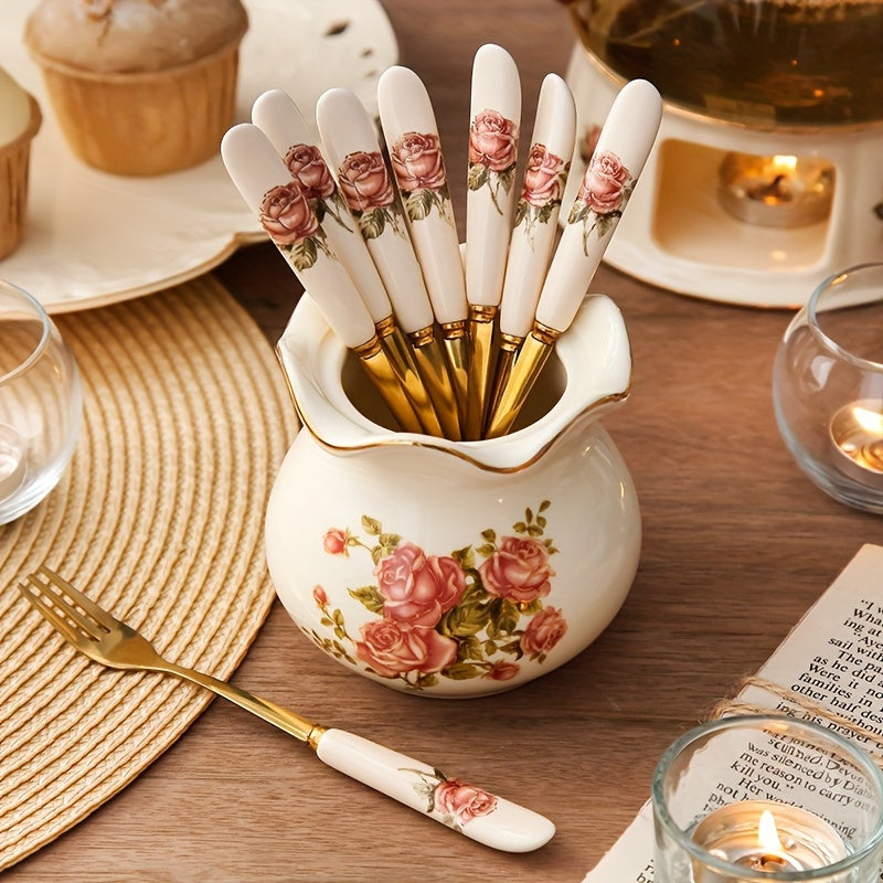 1 pieza Tarro de Cerámica Estilo Europeo/Portacuchillos y Tenedores/Portaplumas/Jarrón, Contenedor Multifuncional Apto para Hogar, Comedor, Oficina, Puede Albergar Flores, Cucharas, Palillos, Brochas de Maquillaje