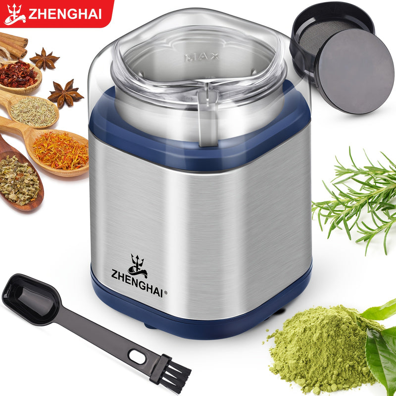 ZHENGHAI 200W Molinillo Eléctrico de Especias - Compacto, Rápido y Fácil de Moler para Granos de Café, Especias Secas, Frutos Secos. Procesador de Alimentos, Mezclador de Alimentos - Incluye Atrapa Polen y Cepillo de Limpieza!
