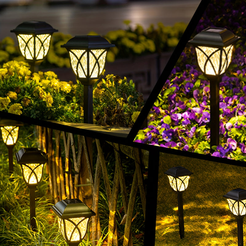 6 luces solares para jardín, exteriores y césped, estilo retro con cuadrícula, proyección de luz cálida/blanca, ideales para caminos, patios, jardines, entradas y regalos navideños
