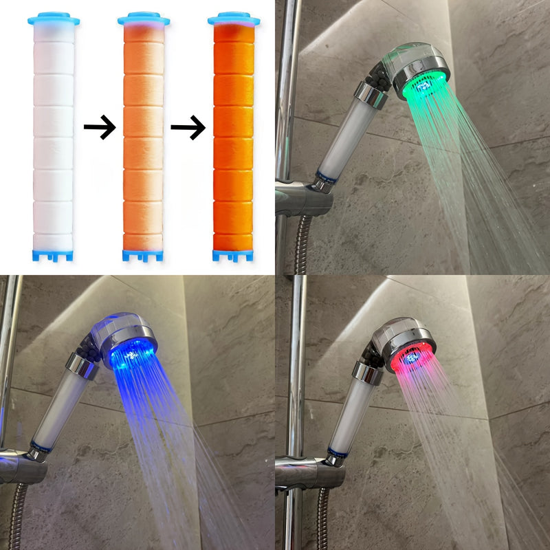 Una luz LED alimentada por agua con pantalla de temperatura, control de temperatura que cambia de color en tres colores, una ducha de mano con tres cartuchos de filtro, filtrado del flujo de agua, no requiere baterías, un regalo de Año Nuevo.