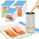 Sellador de vacío portátil para uso en el hogar, completamente automático para alimentos secos y húmedos, incluye una bolsa de comida, 1 bomba eléctrica y 3 bolsas de cierre de vacío grandes, medianas y pequeñas para almacenamiento.