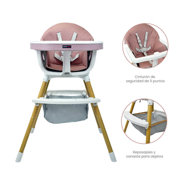 SILLA COMEDOR BEBÉ 2 EN 1 ROCK HAPPY BABY ROSADA -