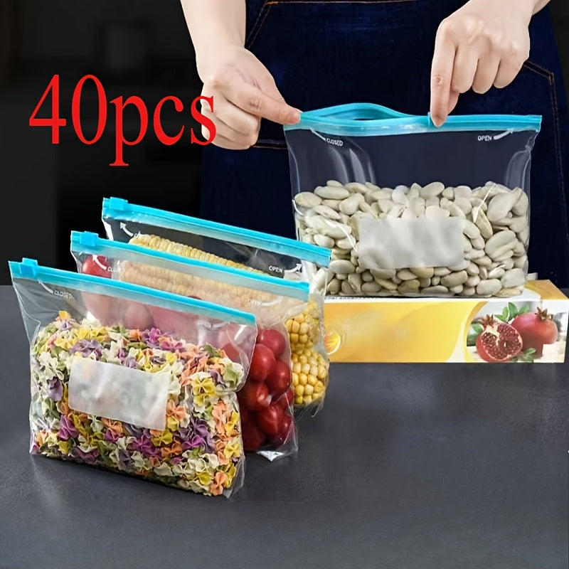 40 Bolsas de Almacenamiento, Bolsas con Cierre para Conservación del Frescor, Bolsas de Clasificación de Alimentos, Adecuadas para Frutas, Granos y Carne, Accesorios de Organización y Almacenaje en la Cocina
