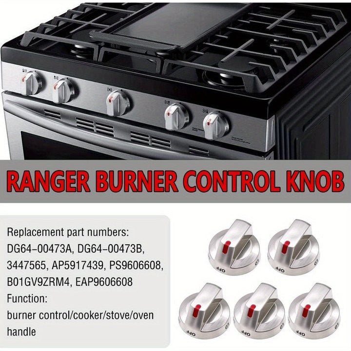 5 Pomos de Repuesto para Cocina de Gas, Acero Inoxidable, Eje en D, Piezas de Recambio para for Samsung DG64-00473B y DG64-00473A, Compatibles con NX58F5700WS, NX58H5600SS, NX58J7750SS