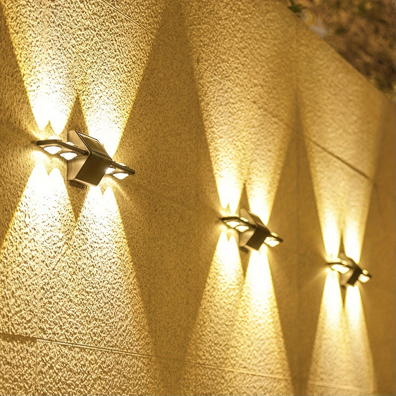 Lámpara de Pared Solar Montada con Espejo Convexo, Iluminación Externa LED para Paisajes Decorativos, Lámpara Solar Exterior para Patio, Jardín, Valla y Terraza, Decoración Festiva