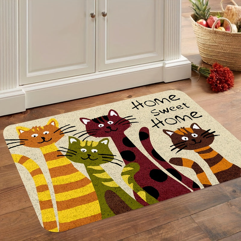 Tapete de suelo impreso con dibujos animados de cuatro gatos pequeños, super lindo, tapete de suelo de gato de dibujos animados cálido, adecuado para decorar salas de estar y
