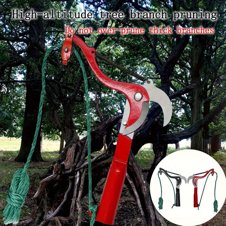 Tijeras de poda de rama de alta montaña - Eficientes tijeras telescópicas de rama alta para la recolección de árboles frutales, poda de árboles y uso agrícola - Mango ergonómico negro con anclaje de cuerda verde, hoja de acero aleado duradera, no necesit