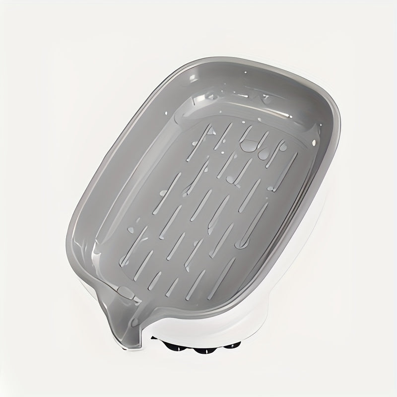 1pc Jabonera ranurada mejorada con ventosa, jabonera de baño sin taladrar, diseño de drenaje en cascada, plástico duradero, fácil instalación, accesorio de baño moderno.