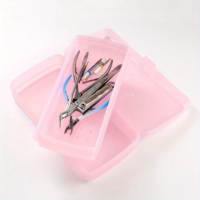 1 pieza, bandeja de esterilización portátil manual para arte de uñas - Caja de desinfección de plástico PP con múltiples compartimentos y agujeros de ventilación, ideal para salón, spa, herramientas de manicura, suministros de arte de uñas | Bandeja orga