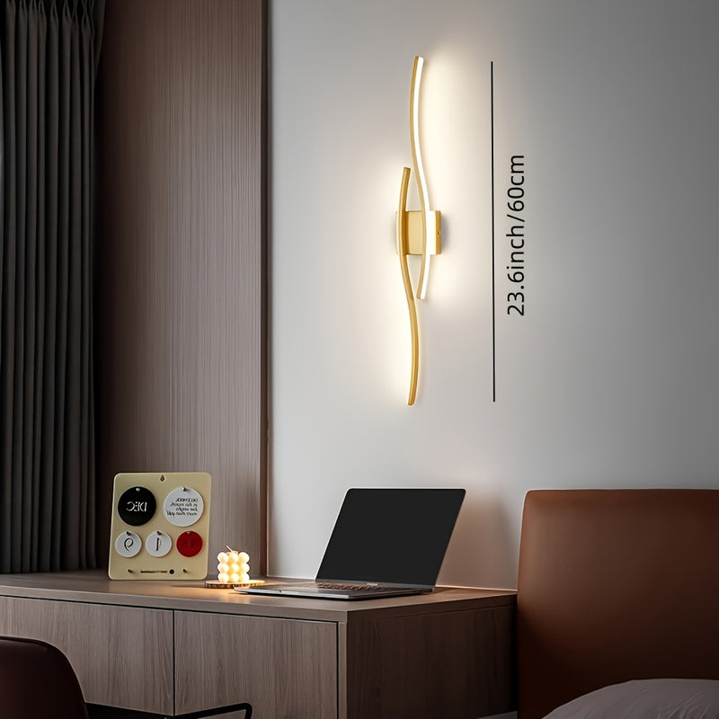 1 pieza de moderno lujo LED de pared, montaje semienterrado con acabado metálico, iluminación de 3 tonos ajustable para dormitorio, sala de estar, baño y espejo de tocador - Conectado a la red, compatible con Alexa, 110-240V, luz de pared para dormitorio
