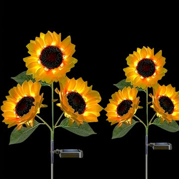 Luces de decoración de girasoles para exteriores, luz solar de girasoles para insertar en el suelo, luces de paisaje de girasoles amarillos en el suelo, luces de decoración de jardín de flores solares.