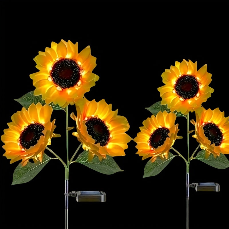 Luces de decoración de girasoles para exteriores, luz solar de girasoles para insertar en el suelo, luces de paisaje de girasoles amarillos en el suelo, luces de decoración de jardín de flores solares.