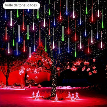 1 juego de luces de cascada de meteoritos - Luces de lluvia, hielo y nieve para jardín, bodas, fiestas, Navidad y Halloween, luces solares para exteriores