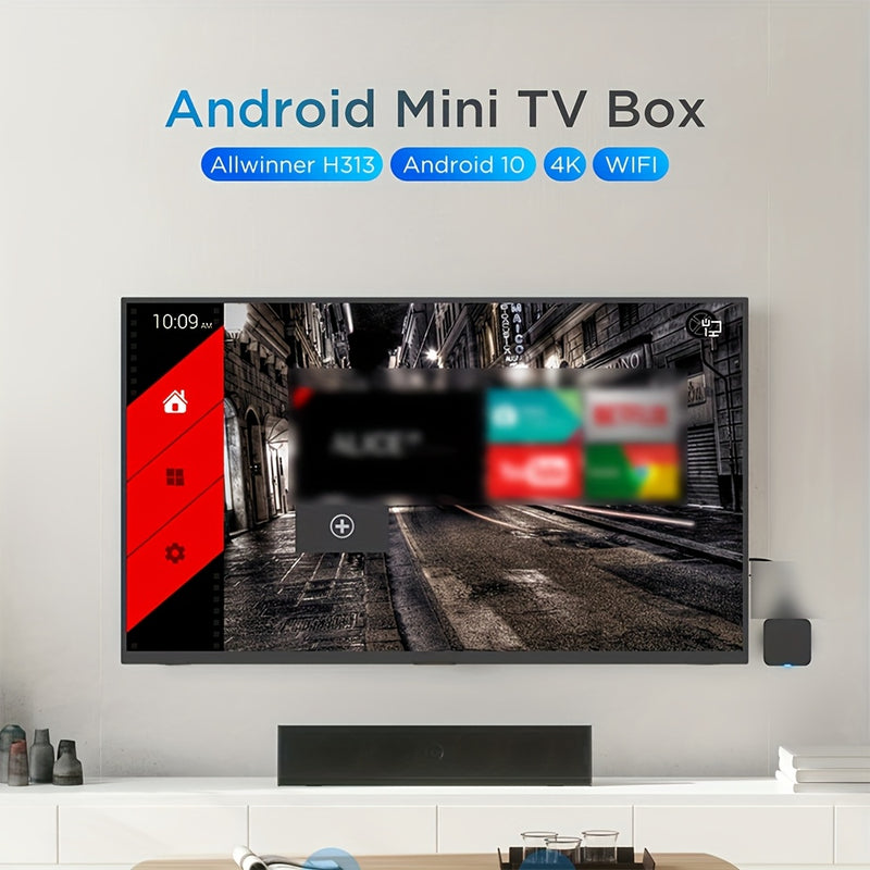 TUOGTCI Android Mini TV Box con procesador Allwinner H313 de 4 núcleos, Android 10.0, 4K Ultra HD a 60 FPS, diseño compacto para ahorrar espacio, control remoto, USB, resolución de 720p, negro