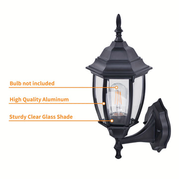 1pieza Lámpara de pared de aluminio fundido para exteriores Montada en la pared Impermeable Resistente a la herrumbre Moderna Mate Negro Porche frontal con vidrio transparente (No incluye bombilla)