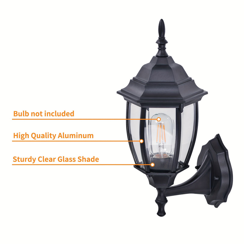 1pieza Lámpara de pared de aluminio fundido para exteriores Montada en la pared Impermeable Resistente a la herrumbre Moderna Mate Negro Porche frontal con vidrio transparente (No incluye bombilla)