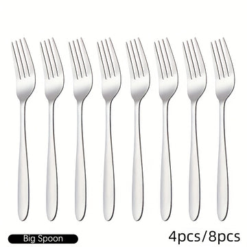 4 piezas/8 piezas tenedores de mesa de acero inoxidable, tenedores para comer con mango largo, tenedores para carne, tenedores para fruta