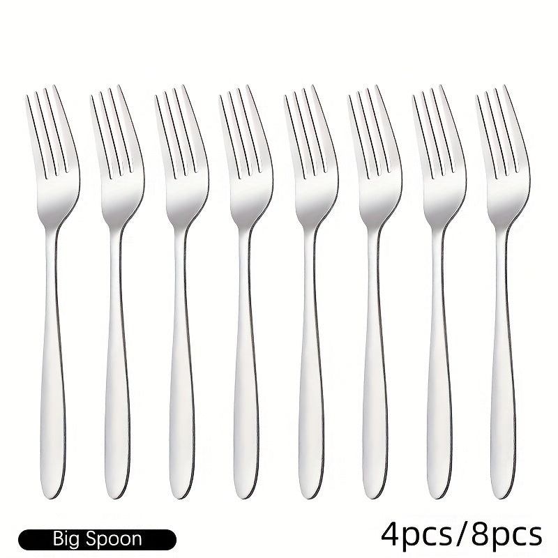 4 piezas/8 piezas tenedores de mesa de acero inoxidable, tenedores para comer con mango largo, tenedores para carne, tenedores para fruta