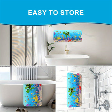 Alfombra de Baño para Tubería, 101.6 x 40.64 cm Extra Larga Antideslizante con Patrón de Tortuga Marina, Alfombrilla para Ducha y Bañera con Ventosas y Agujeros de Drenaje, Lavable a Máquina