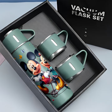Juego de Taza Portátil Elegante de Acero Inoxidable con Una y Tres Tapas para Bebidas Calientes y Frías de 17oz de Disney Mickey Mouse y Minnie Mouse, Ideal para Negocios y Escuela, Regalo para Eventos Comerciales Disponible en Exceso LHB03191