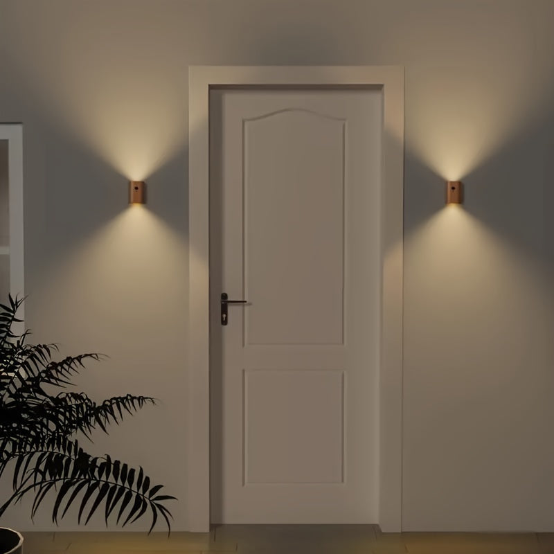1pc Luz de Pared LED Moderna con Sensor de Movimiento y Alimentación USB - Madera Maciza, Brillo Ajustable, Batería Recargable de 800mAh, Ideal para Escaleras y Pasillos
