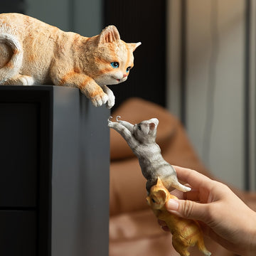 Elegante Figurita de Gato de Resina - Diseño Realista de Madre y Gato, Decoración Creativa para Sala de Estar, Escritorio o Entrada, Regalo Perfecto para Vacaciones, Decoración de Gatos