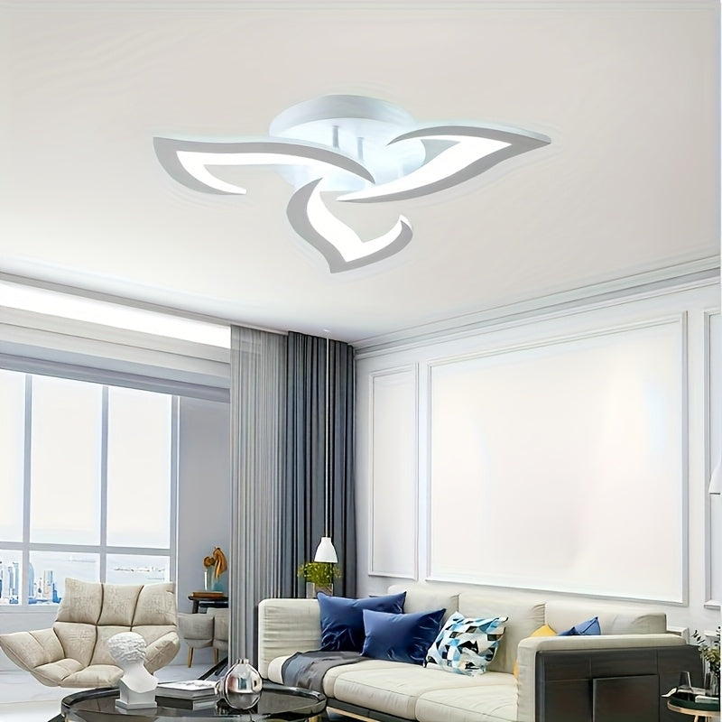 Lámpara de techo LED moderna, 1 unidad, diseño floral en blanco y negro, 3000-6000K, semiempotrada para sala, comedor, pasillo o cocina, conexión directa, 110-240V, sin baterías, fácil instalación, iluminación contemporánea | Superficie metálica, plafón