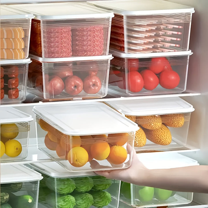 5 piezas de recipientes plásticos para refrigerador sin BPA, 1200 ml/42 oz, con tapa, apilables y reutilizables, organizadores de alimentos para carne, verduras, frutas, ideal para cocina, escuela y uso al aire libre, organizador de alimentos