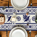 1 pieza, Camino de Mesa Muertos Mexicano, Protectores Térmicos para Mesas, Decoración de Cocina y Comedor con Diseño Azul Patchwork para Hogar o Fiestas, 13 x 36, 13 x 48, 13 x 72, 13 x 90, 13 x 108
