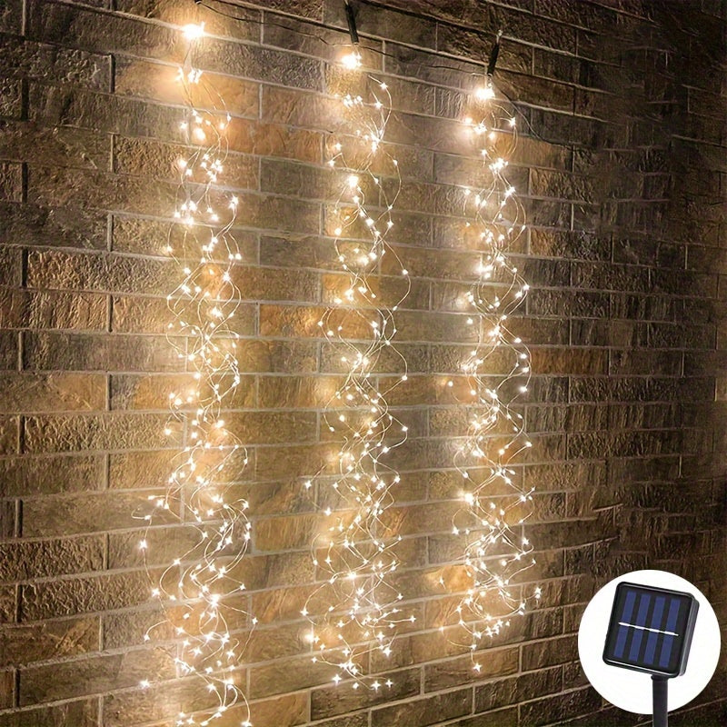 1 cuerda de luces de ratán con energía solar - Luces de hadas IP65 impermeables con 8 modos, ideales para exteriores, patio, jardín, porche, árbol, terraza, pared, bodas y decoraciones de fiestas, decoración de Navidad y Halloween | Cuerda de luces de ra