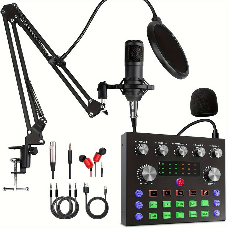 Kit de estudio de podcast profesional con interfaz de audio, mezclador de DJ y micrófono, compatible con PC, portátil y teléfonos inteligentes para grabación de alta calidad - Ideal para podcasting, producción musical y transmisión en vivo - Sistema de m
