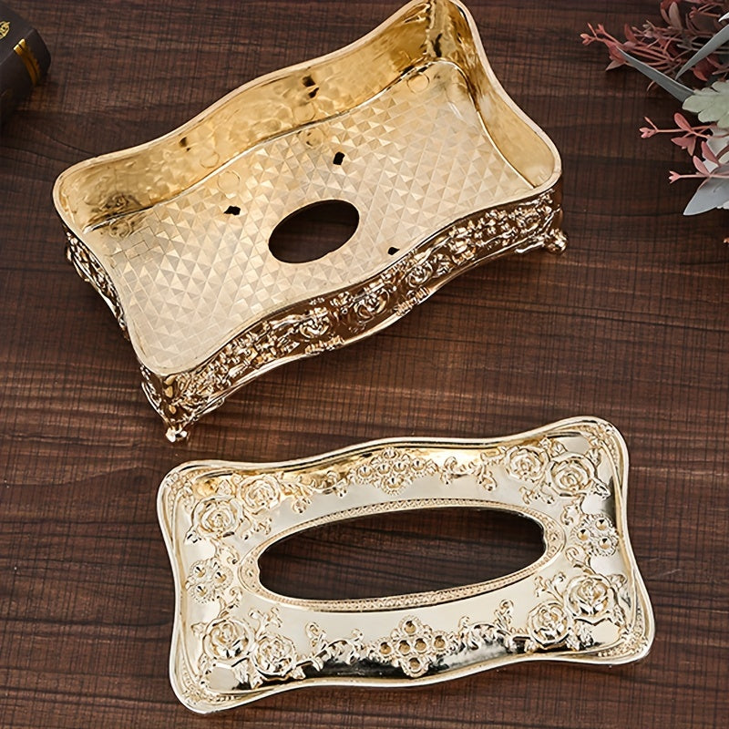 Elegante Soporte para Caja de Pañuelos de Estilo Europeo Plateado - Plástico Pulido, Accesorio Cuadrado para Baño para Hogar, Restaurante, KTV y Hotel