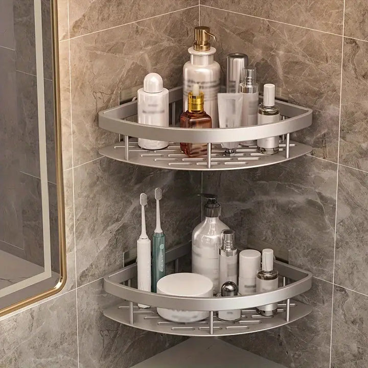 2pcs Estantes de Acero Inoxidable para Baño - Impermeables, Organizador de Esquina Montado en la Pared sin Taladro para Champú y Jabón, Almacenamiento y Organización para el Hogar y Garaje