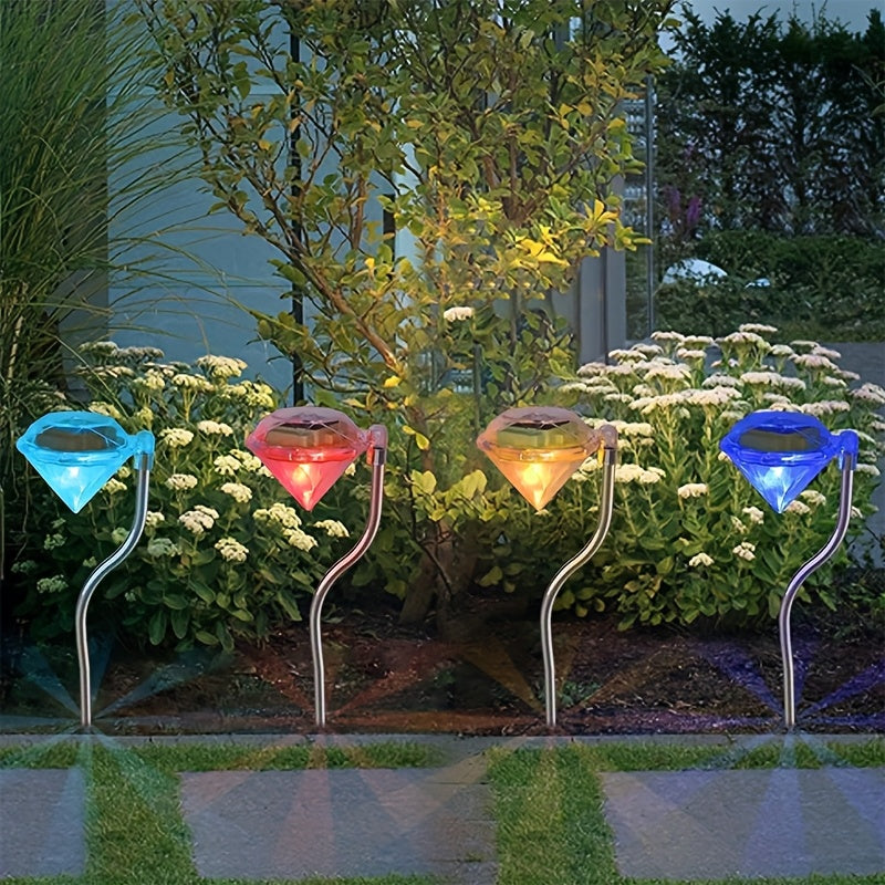 Luces solares al aire libre LED, luces de forma diamante, adecuadas para jardín, patio, sendero, iluminación de paisaje, decoración de luces, luces de césped, luces con enchufe de tierra, decoración de luces de Halloween, Navidad y fiestas 4 piezas