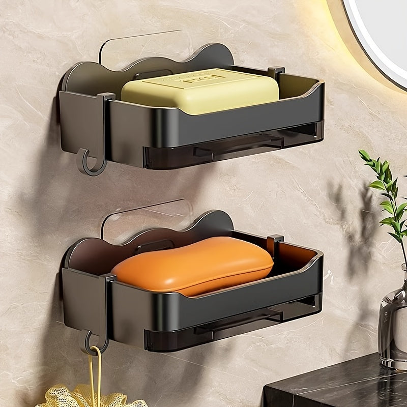 Una jabonera, una jabonera de doble capa para escurrir el jabón para el baño, montada en la pared, un soporte para jabón para uso doméstico en el baño.