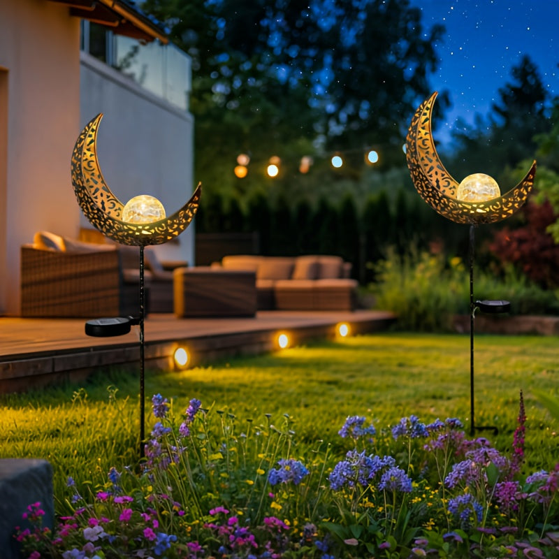 Luces Solares para Jardín Decorativas, Lámpara de Vidrio Craquelado Luna Hada, LED Blanco Cálido Impermeable con Estaca Metálica - Ideal para Caminos, Patios y Césped - Regalo Único para Jardineros