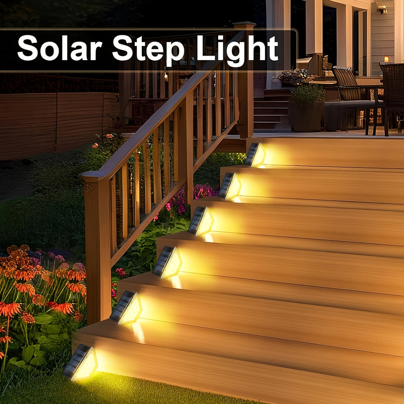 6 piezas de luces solares para escaleras, luces solares triangulares para vallas, luces solares para senderos, luces solares de 7 LED para barandas, luces solares de múltiples ángulos, luces solares para exteriores, luces decorativas solares para jardín,