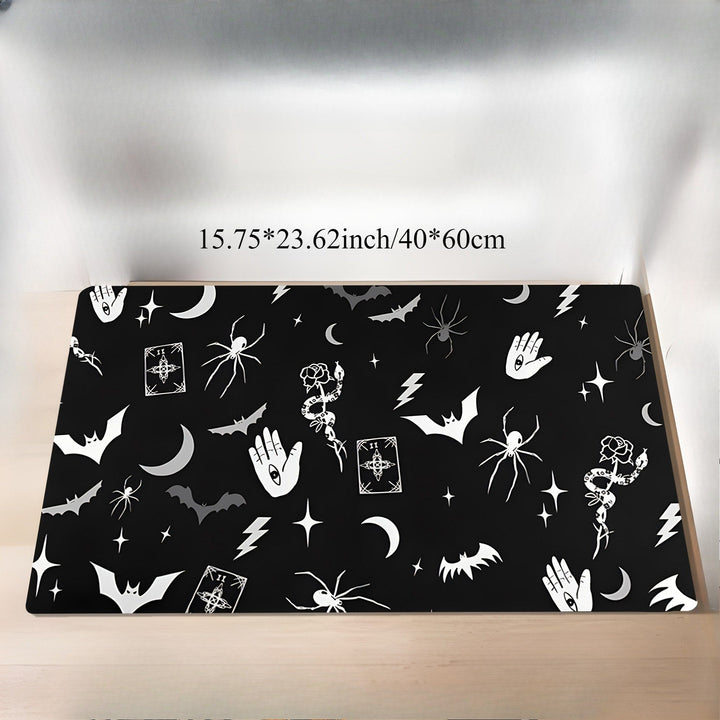 Alfombra de franela lavable con diseño gótico de murciélago y luna. Perfecta para Halloween, Navidad, Acción de Gracias, Pascua y Hanukkah. Disponible en varios tamaños, es ideal para sala de estar, dormitorio, cocina o pasillo. Un regalo de decoración d