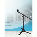Soporte de micrófono de trípode portátil ajustable, construcción de hierro, negro, diseño de abrazadera versátil para tom de piso, guitarra, erhu, violín de cabeza de caballo y más, sin necesidad de energía.