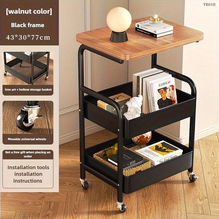 Carro rodante con estantería de escritorio, soporte para snacks, diseño de tres niveles, estructura duradera, ruedas portátiles, ideal para todas las estaciones, perfecto para hogar u oficina