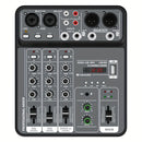 Consola de Mezcla BOMGE Profesional 4 Canales con Interfaz USB, Compatible con MP3 y Entrada de Computadora, Ideal para Estudio, Streaming en Vivo, Grabación y Podcasting