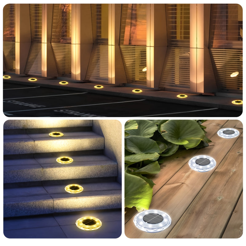 8/12 piezas de lámpara de suelo de cristal solar, iluminación de senderos solares al aire libre, montaje semienterrado, eficiencia energética, control de sensor de luz, sombra de plástico, batería de níquel, carga solar, solución de iluminación al aire l