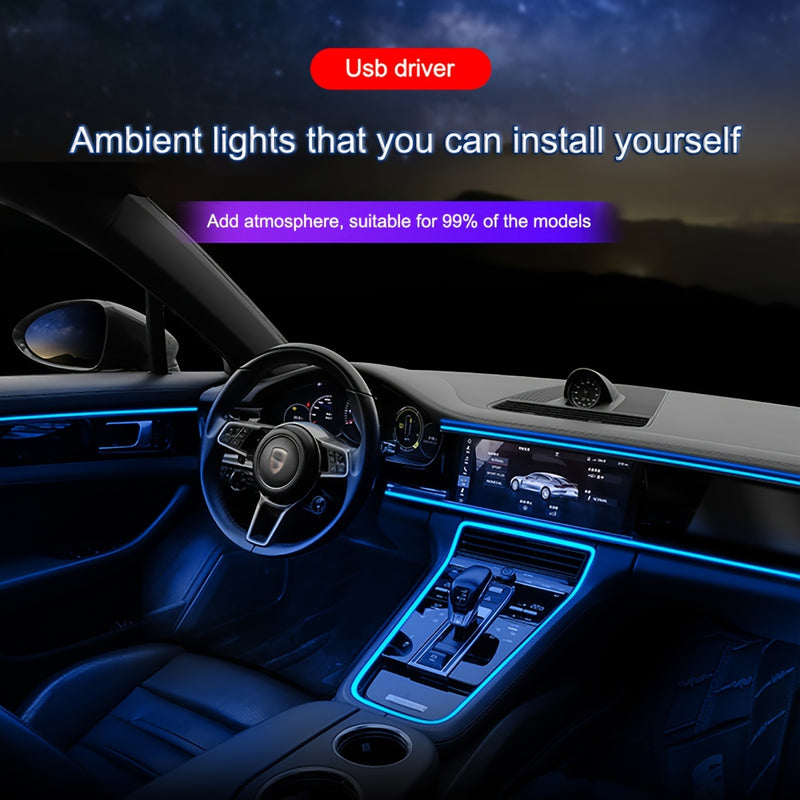 Luces LED inteligentes decorativas de interior de 3M/5M con cableado libre de neón con luces de ambiente flexibles de bricolaje frío modificado con luces de ambiente impulsadas por USB para decoración de coches, fiestas de vacaciones, cumpleaños, sin bat