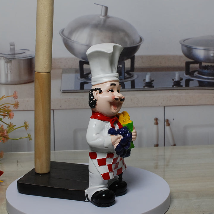 Soporte para Toallas de Papel de Resina con Diseño de Chef y Uva - Montaje en Encimera para Decoración de Cocina y Comedor