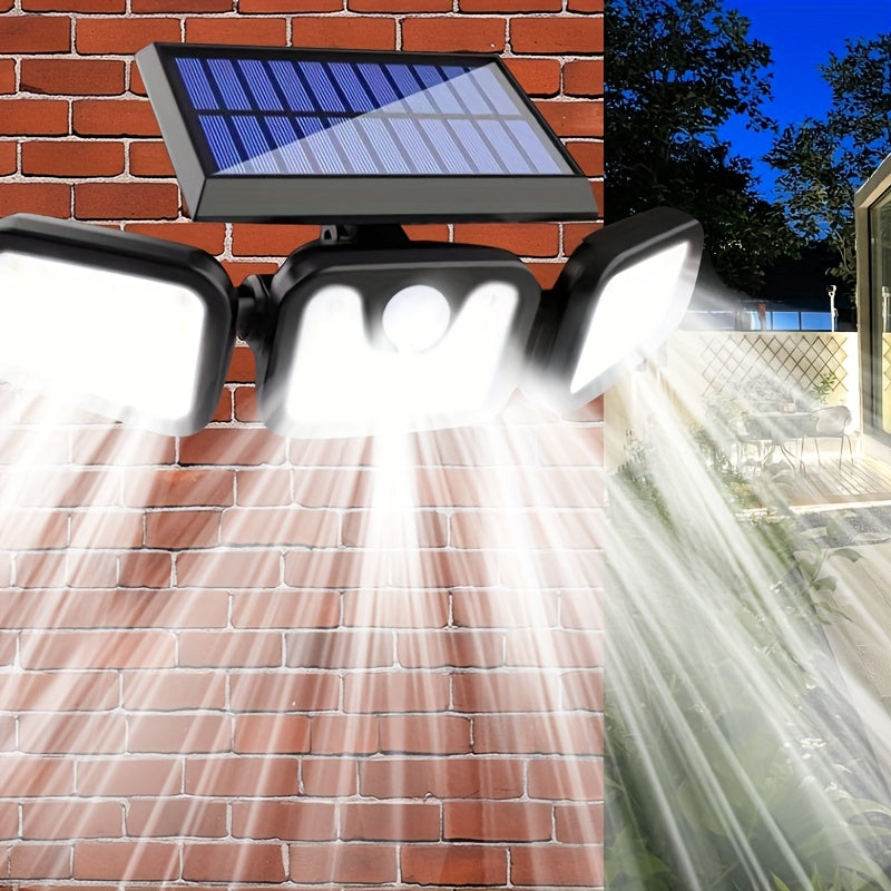 Luz de seguridad solar con sensor de movimiento - 74 LED, luz de inundación exterior, 3 modos, impermeable, adecuada para la puerta principal, patio, garaje, sendero, camino, jardín y patio, alimentada por energía solar y ahorro de energía, cuerpo de plá