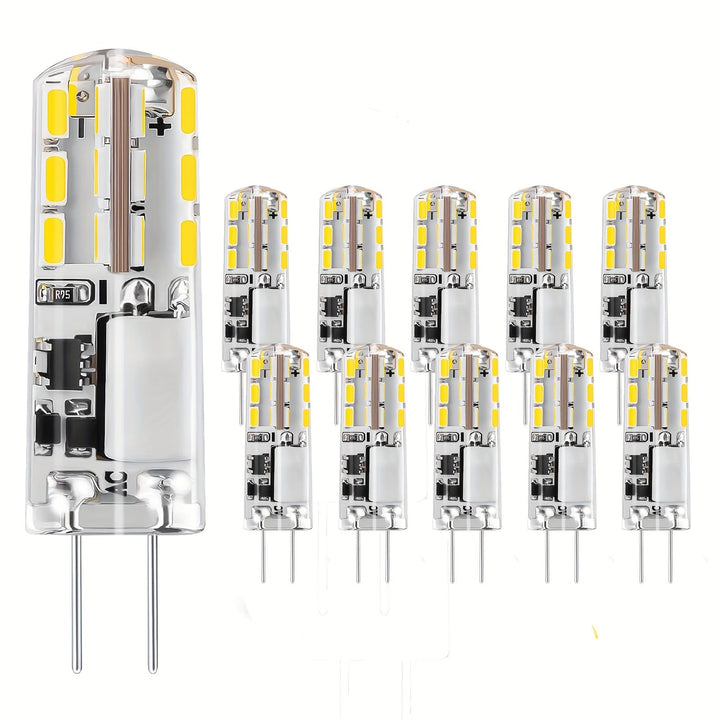 Paquete de 10 Bombillas LED G4 con Base JC Bi-Pin 1W AC/DC 12V Luz Diurna Blanca 6000K, Cálida Blanca 2700K 3000K para Cocina, Horno Microondas, Campanas Extractoras, Iluminación Subarmario, Lámpara Redonda, Arandelas, Luces de Paisaje